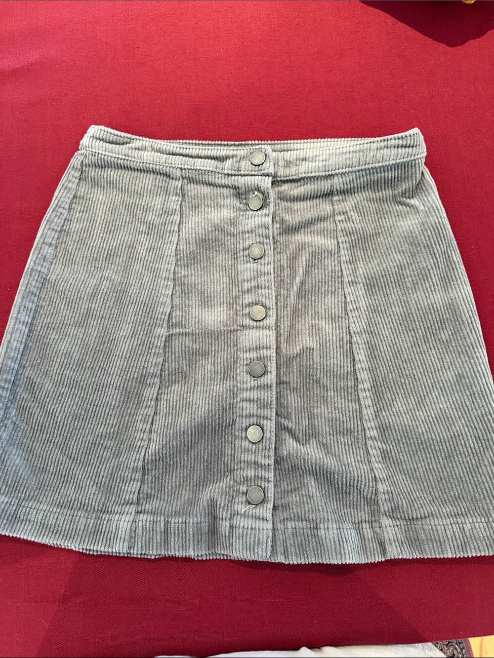 Forever 21 Light Gray Corduroy Button-Front A-Line Skirt